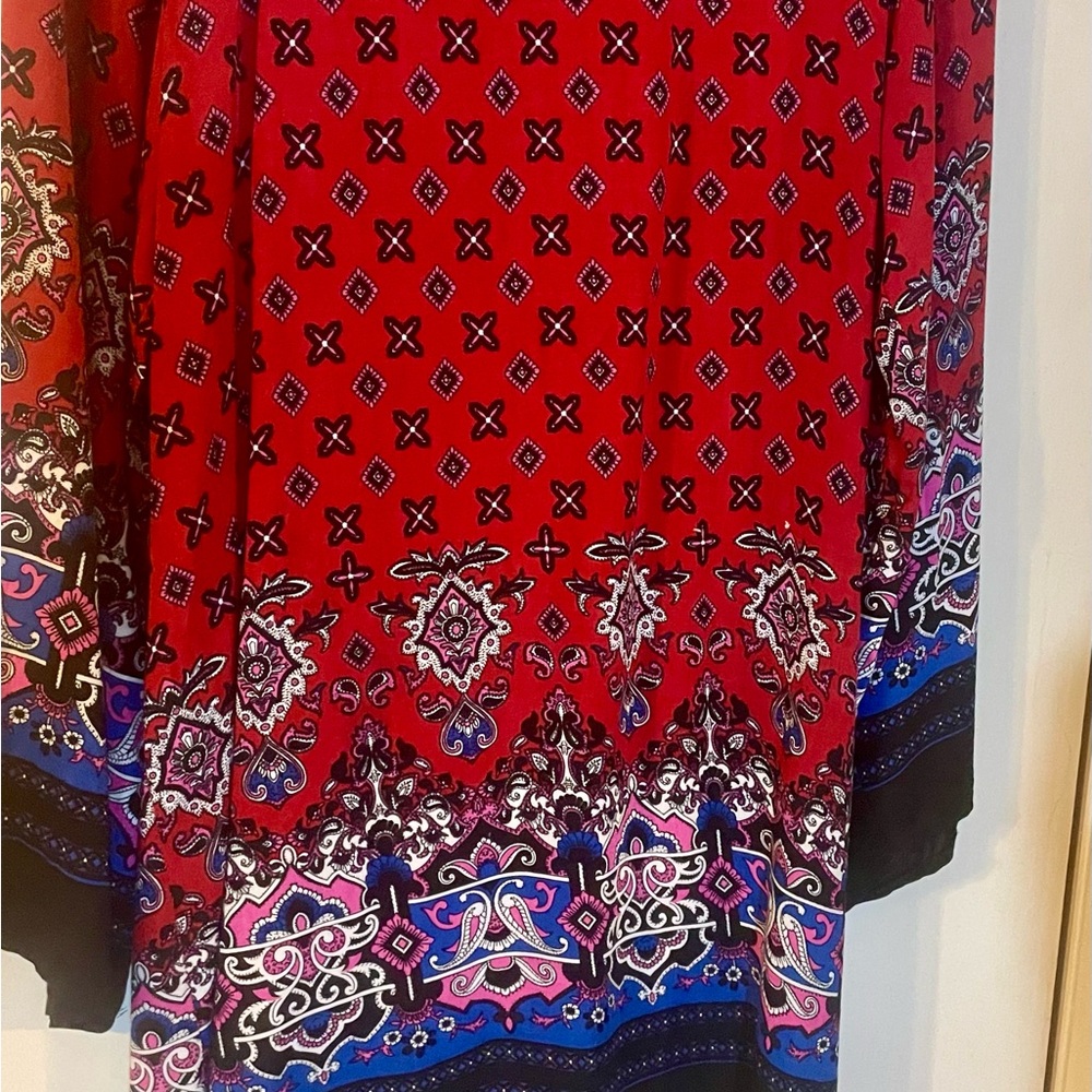 Zanzea Indian Style Red and Black Long Sleeve Floral Dress
